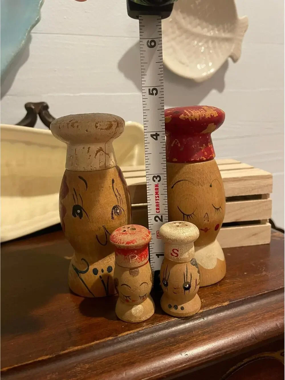 Vintage Wooden Chef Salt and Pepper Shakers - Two Sets